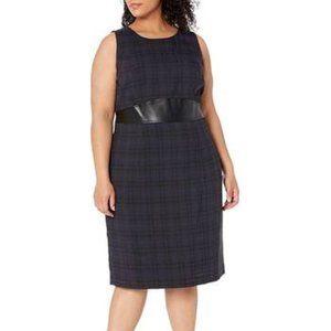 Kasper Printed Faux-Leather-Trim Dress